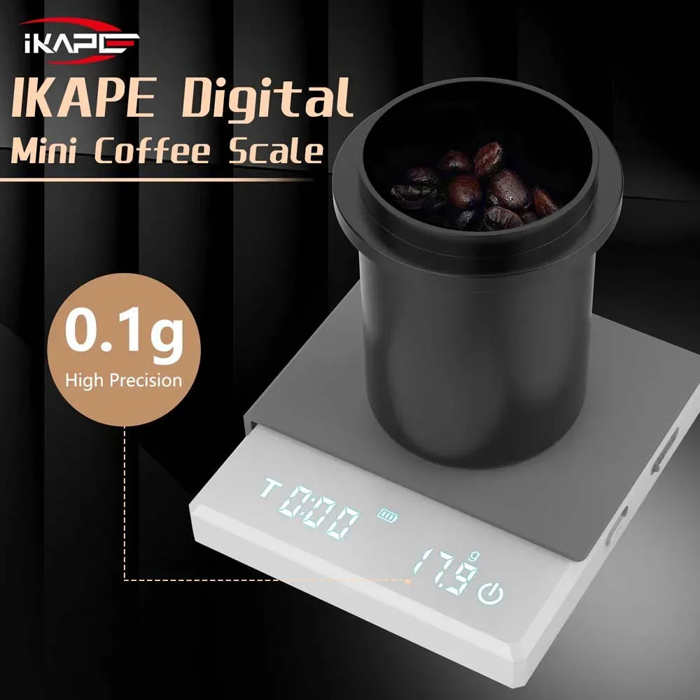 IKAPE Mini Digital Coffee Scale with Timer, 2kg/0.1g High Precision Rechargeable Drip Espresso Scale, Tare Function LED Display