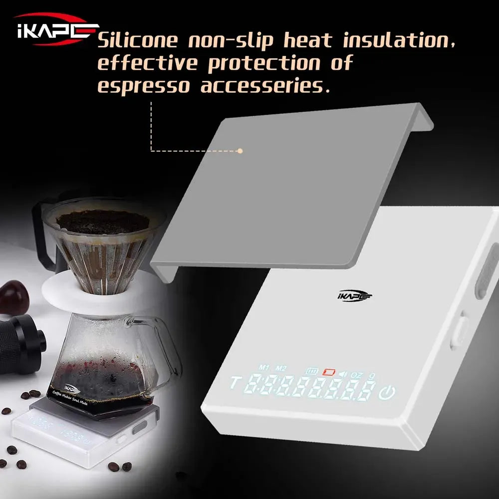 IKAPE Mini Digital Coffee Scale with Timer, 2kg/0.1g High Precision Rechargeable Drip Espresso Scale, Tare Function LED Display