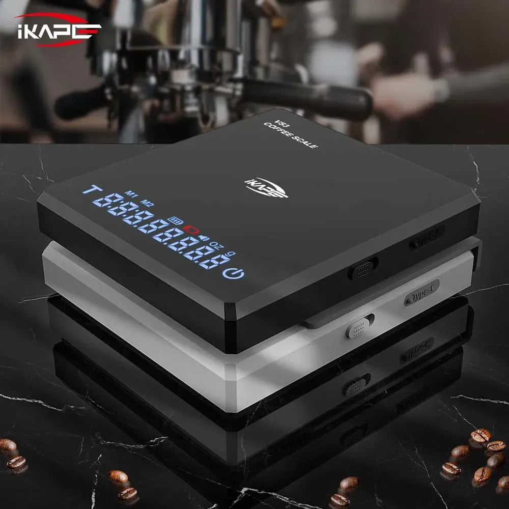 IKAPE Mini Digital Coffee Scale with Timer, 2kg/0.1g High Precision Rechargeable Drip Espresso Scale, Tare Function LED Display